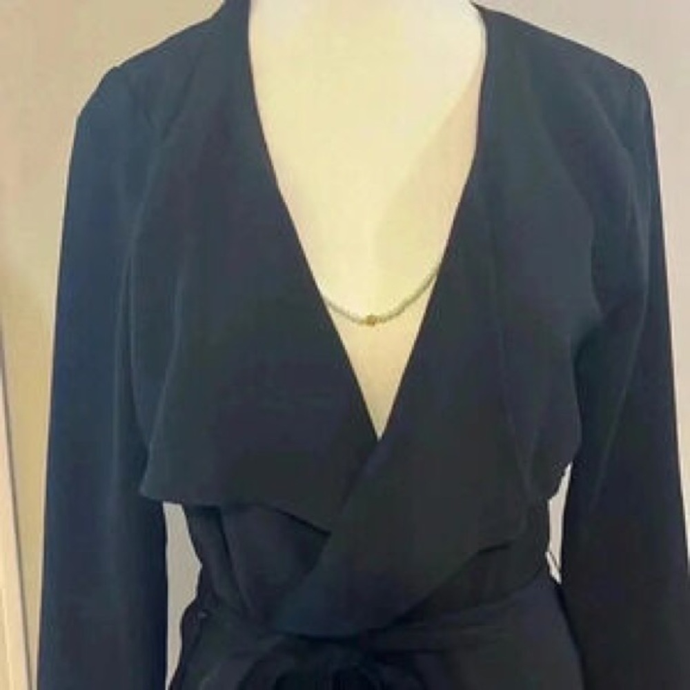Black Wrap Front Long Sleeve Top